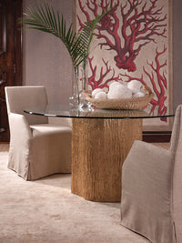 Trunk Segment Round Dining Table With Glass Top-Gold Leaf