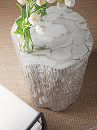 Trunk Segment Round Dining Table With Glass Top - Silver Leaf