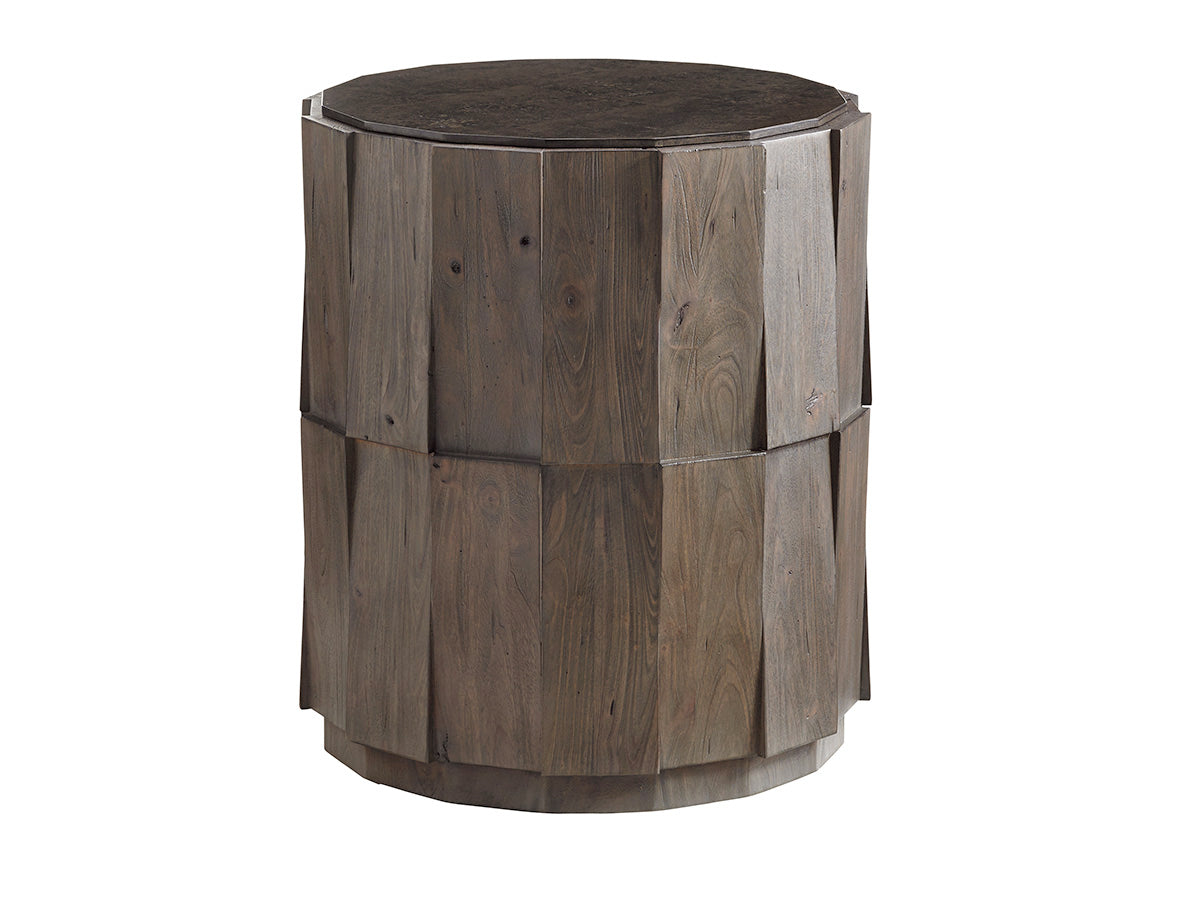 Everett Round Travertine End Table
