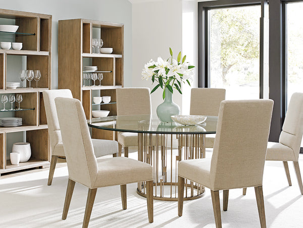 Rendezvous Round Metal Dining Table With 72 Inch Glass Top