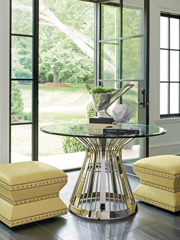Riviera Stainless Dining Table With 48 Inch Glass Top