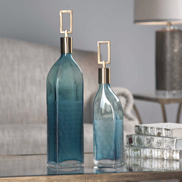 Uttermost Annabella Teal Glass Bottles, S/2