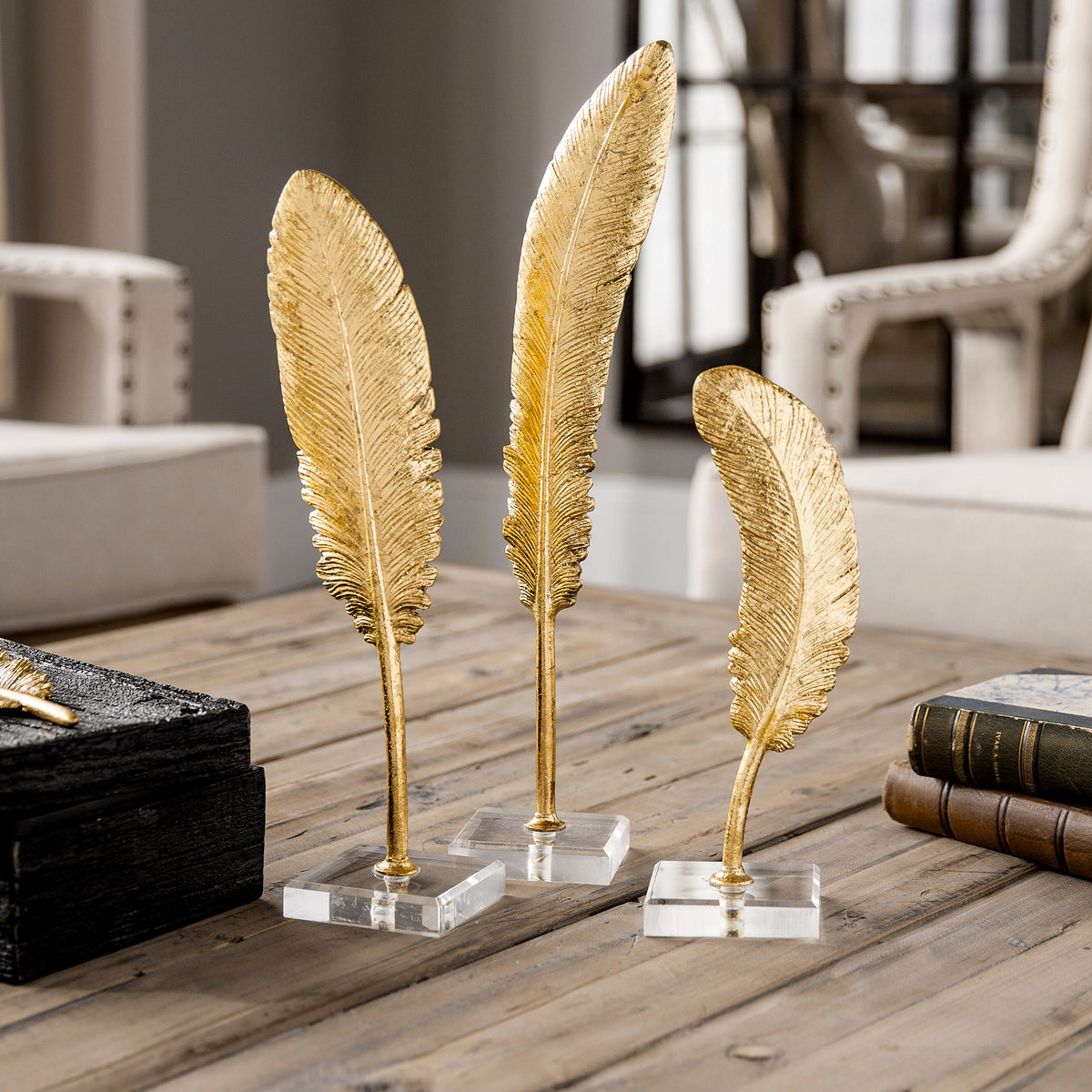 Uttermost Feathers Gold Sculpture S/3