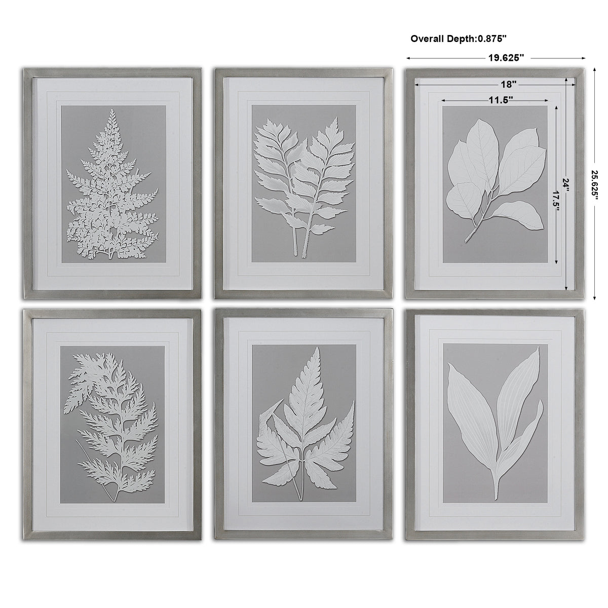 Uttermost Moonlight Ferns Framed Art, S/6
