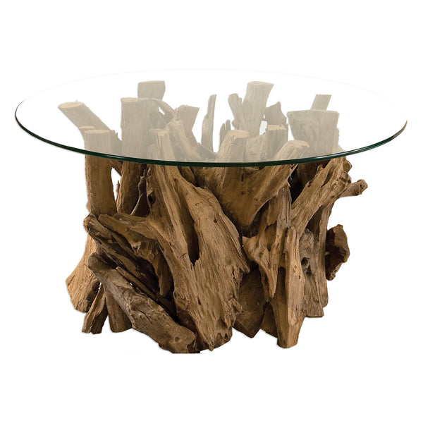 Wooden table with a glass