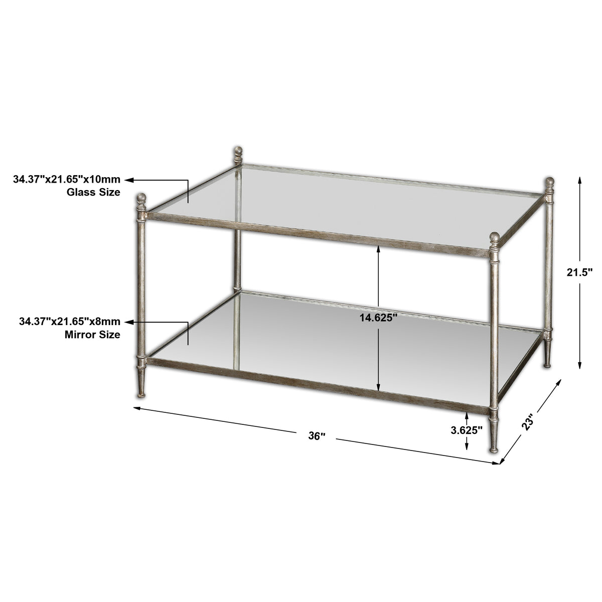 Uttermost Gannon Mirrored Glass Coffee Table