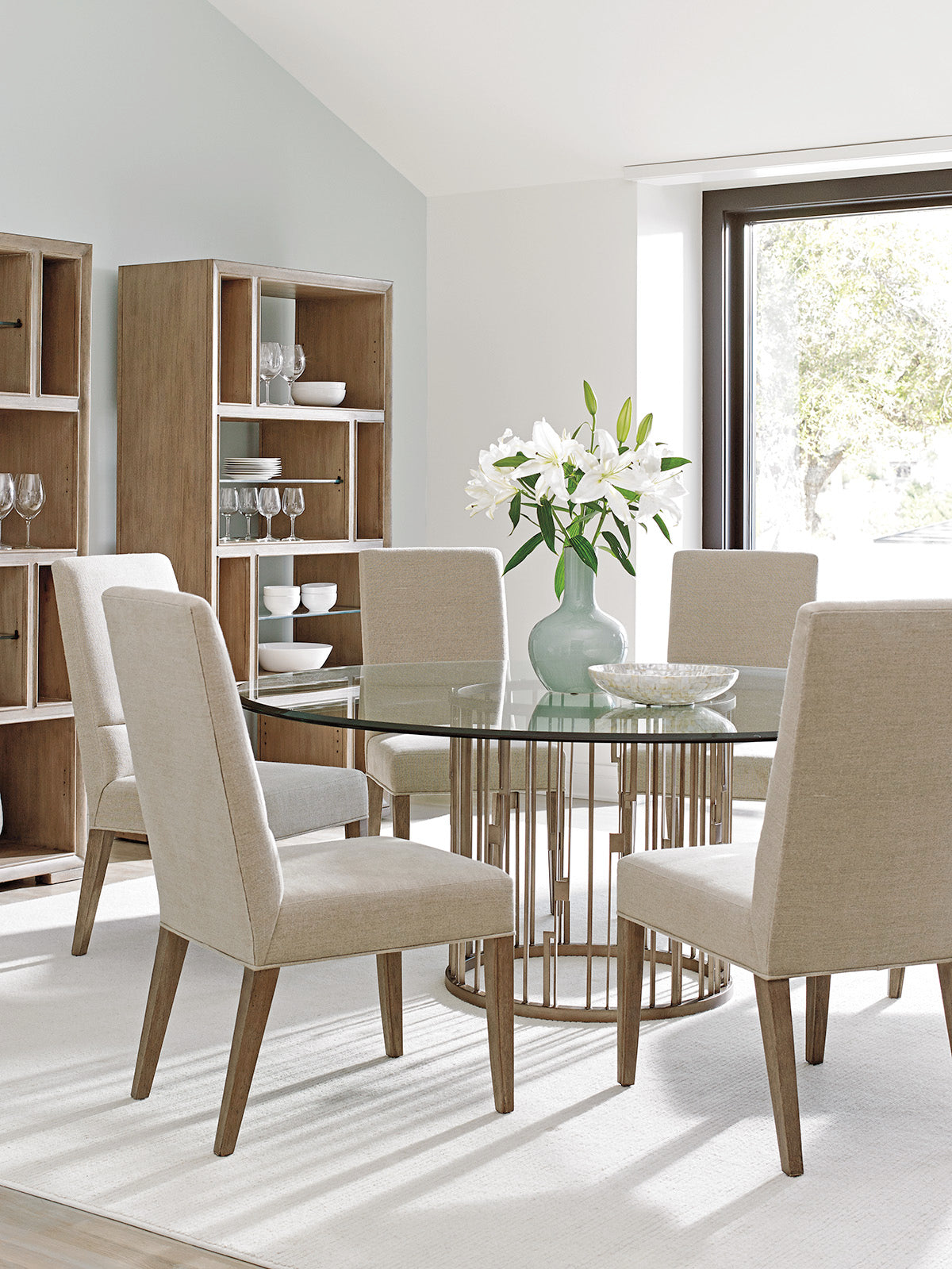 Rendezvous Round Metal Dining Table With 72 Inch Glass Top