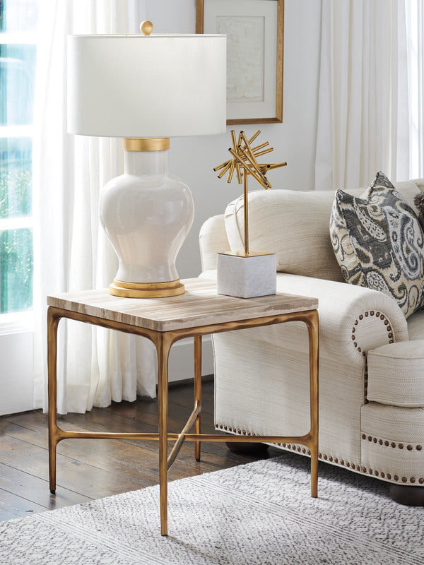 Menlo Park Metal End Table With Stone Top