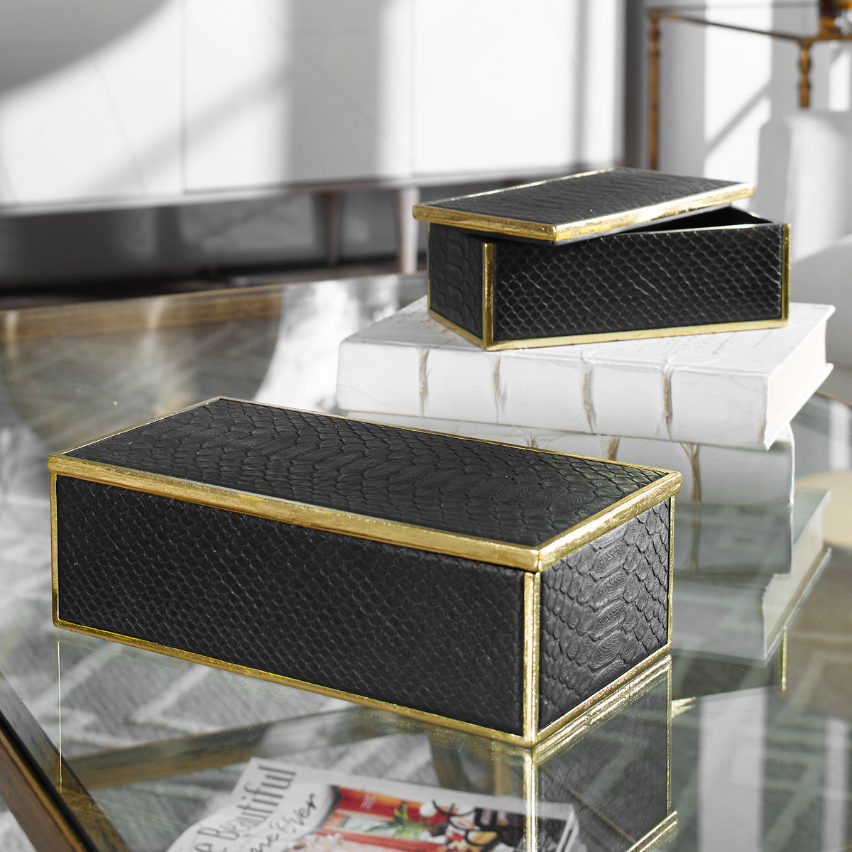 Uttermost Ukti Alligator Patterned Boxes S/2