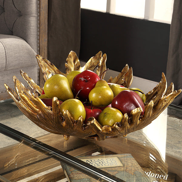 Uttermost Oak Leaf Metallic Gold Bowl