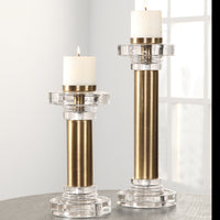 Uttermost Leslie Brushed Brass Candleholders, S/2
