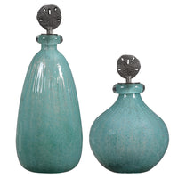 Uttermost Mellita Aqua Glass Bottles, S/2