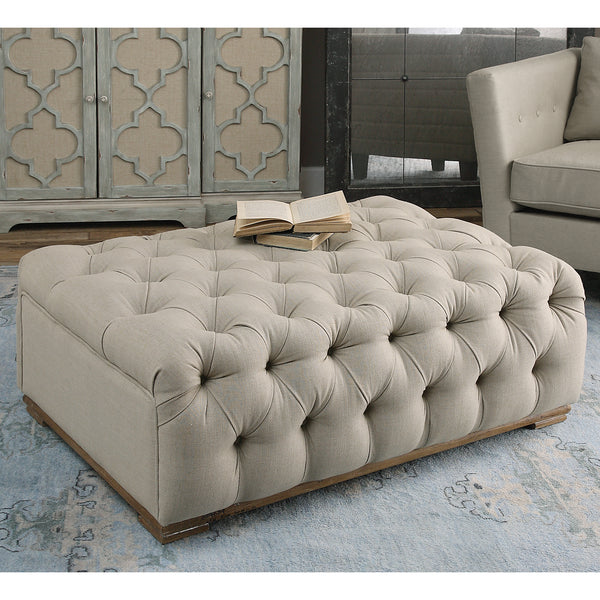 Uttermost Kaniel Tufted Antique White Ottoman