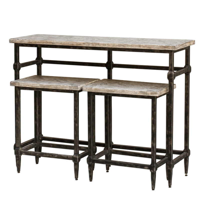 table with a minimalist design and metallic accents