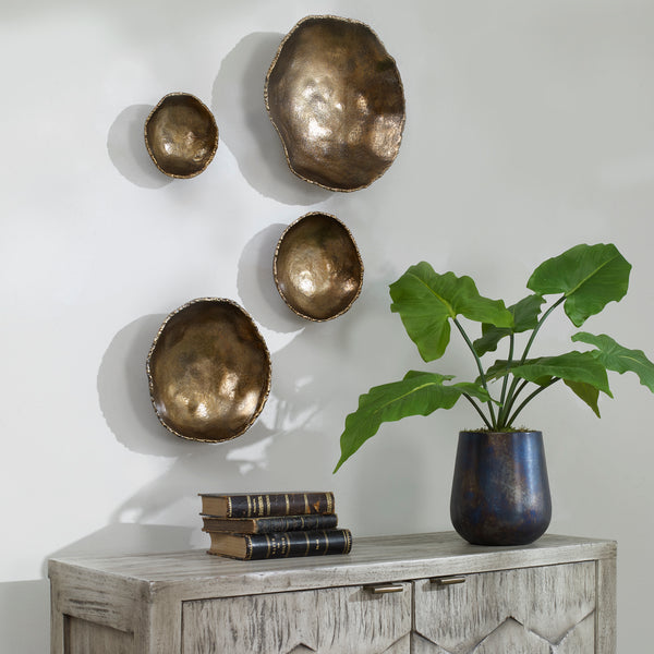 Uttermost Lucky Coins Brass Wall Bowls, S/4