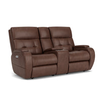 Strait Power Reclining Loveseat with Console & Power Headrests