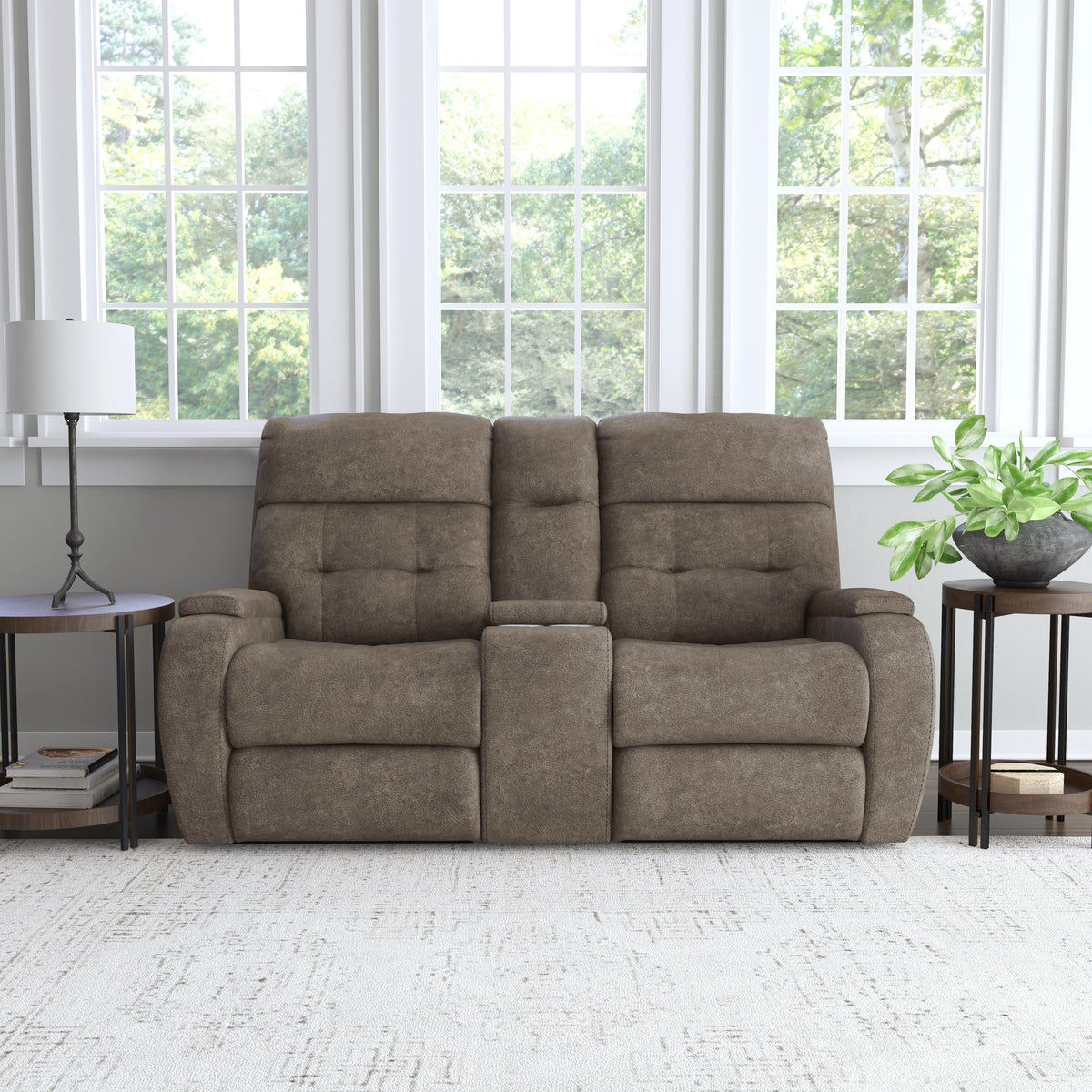 Strait Power Reclining Loveseat with Console & Power Headrests